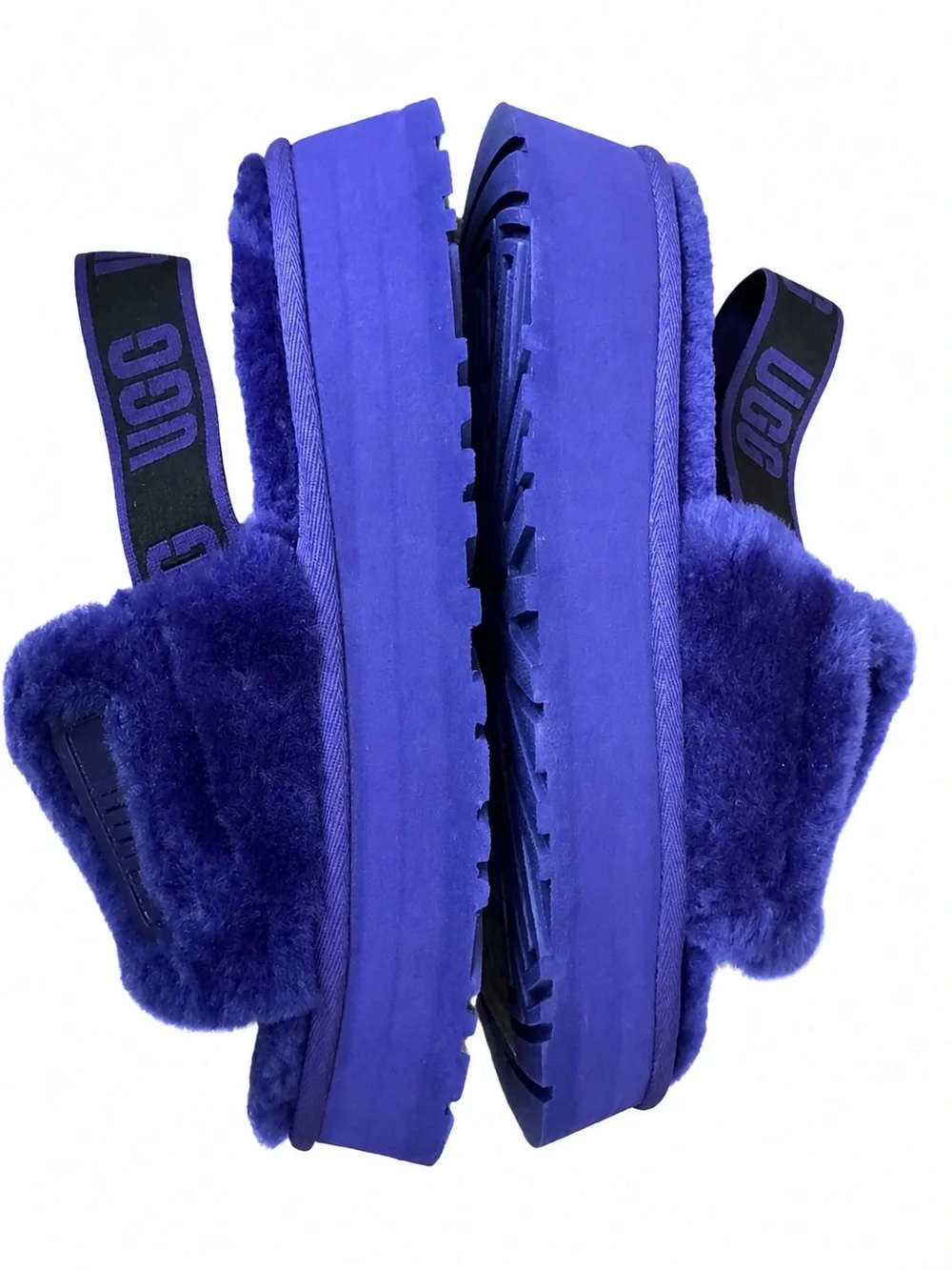 UGG Purple Faux Fur Platform Slingback Sandals Size 8 NWT & Box
